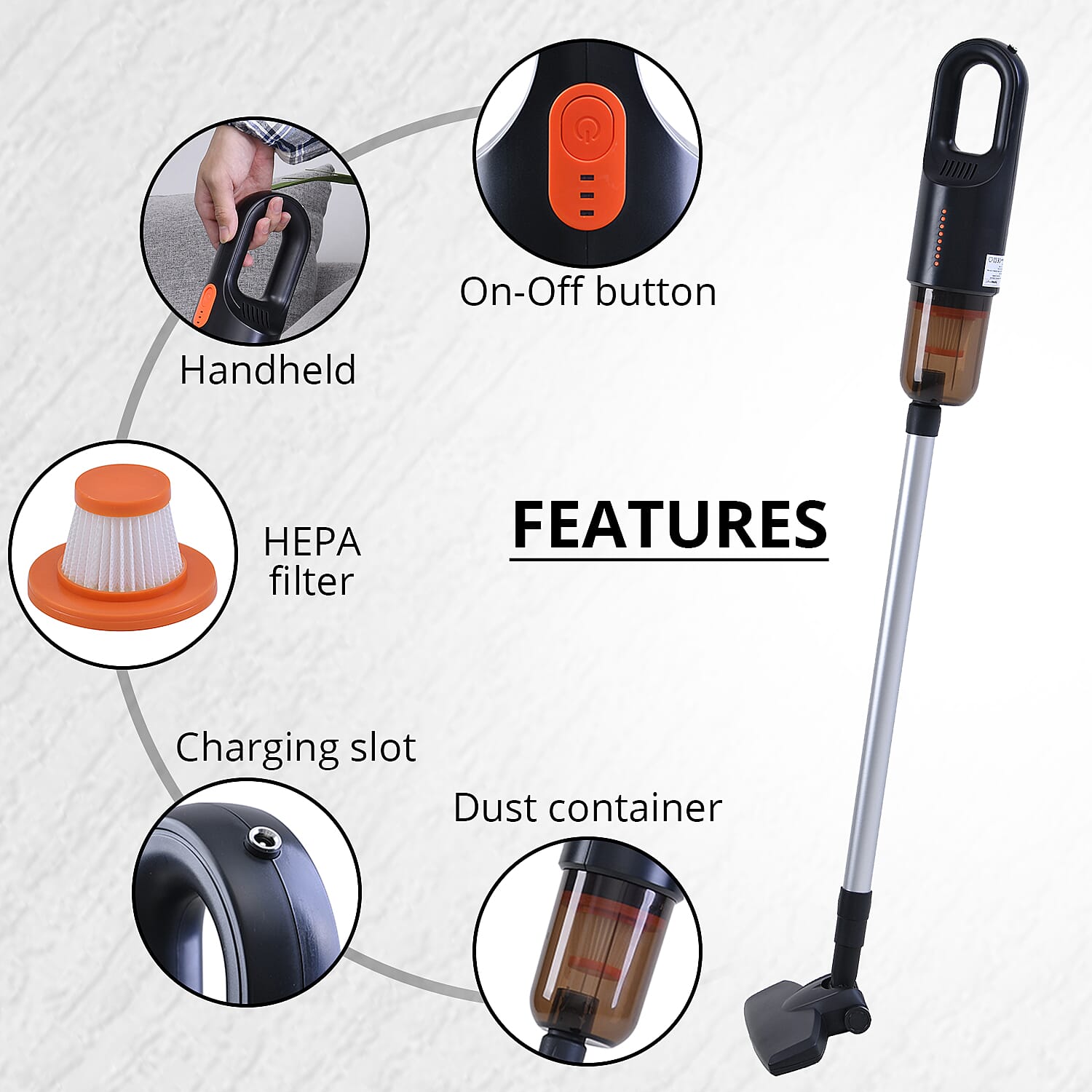 Homesmart Black Handheld Cordless Vacuum Cleaner (6000mAh,75W) (Accessories: Brush, Suction Nozzle, Floor Brush, Floor Rod)