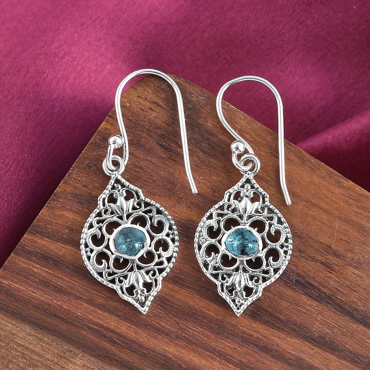 Polki Blue Diamond Dangle Earrings in Sterling Silver 0.25 ctw image number 1