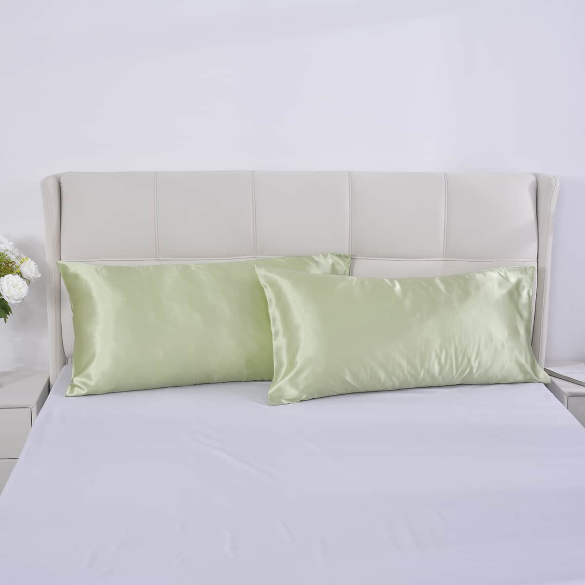 Homesmart Set of 2 Light Green Luxury Satin Pillow Case - Queen image number 1