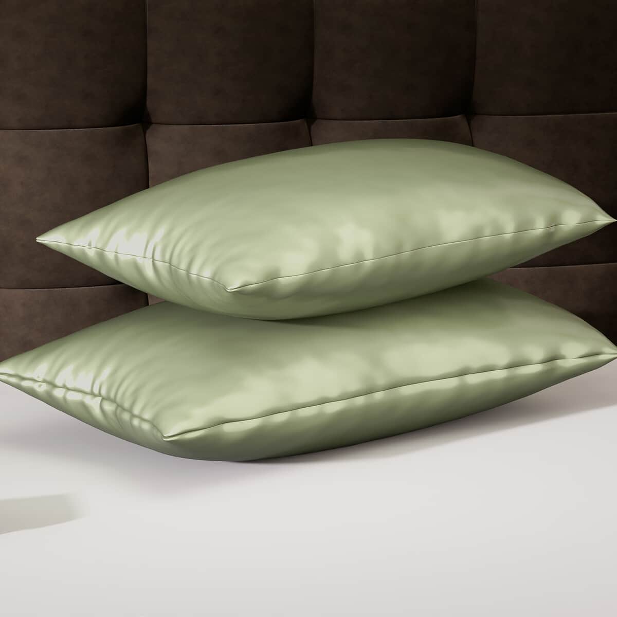 HOMESMART Set of 2 Light Green Luxury Satin Pillow Case (19.5"x29.5") image number 5