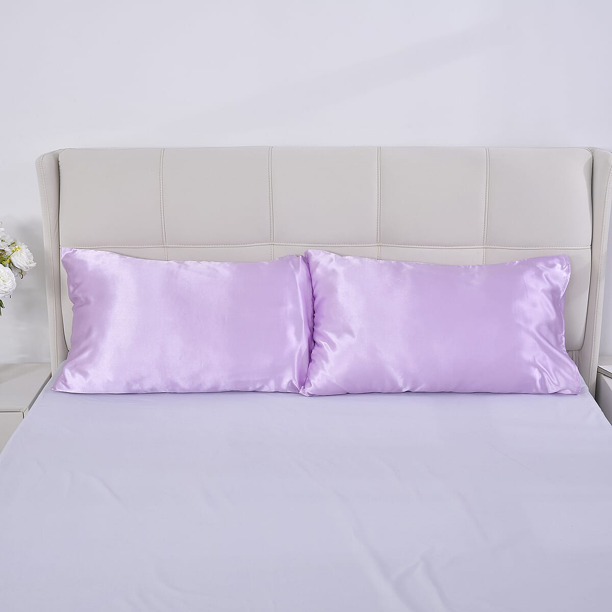 Homesmart Set of 2 Light Purple Luxury Satin Pillow Case - Queen image number 1