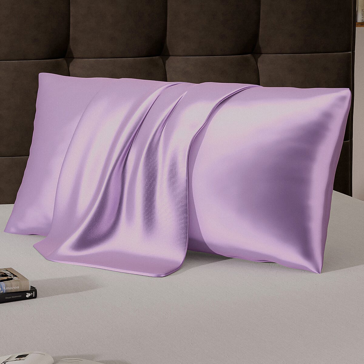 Homesmart Set of 2 Light Purple Luxury Satin Pillow Case - Queen image number 5