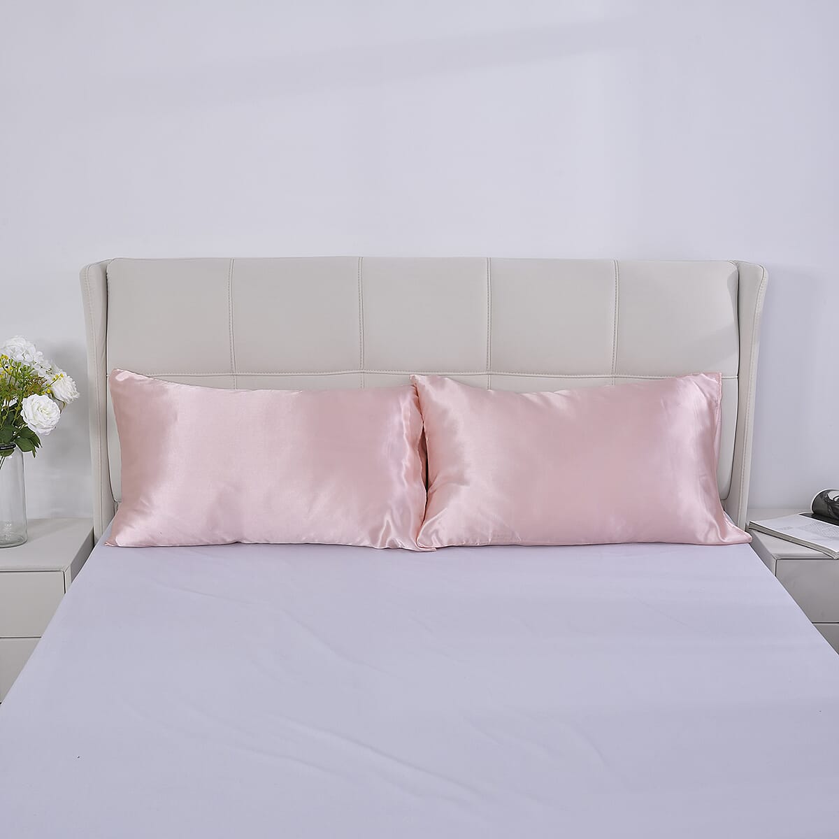 Homesmart Set of 2 Light Pink Luxury Satin Pillow Case - King image number 1