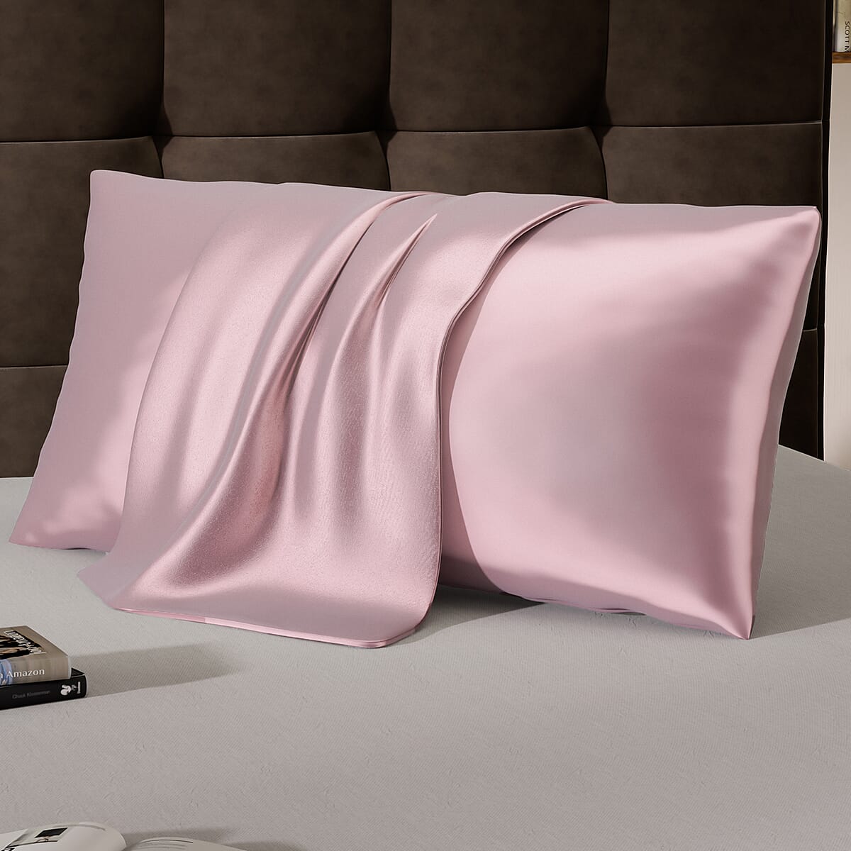Homesmart Set of 2 Light Pink Luxury Satin Pillow Case - King image number 5