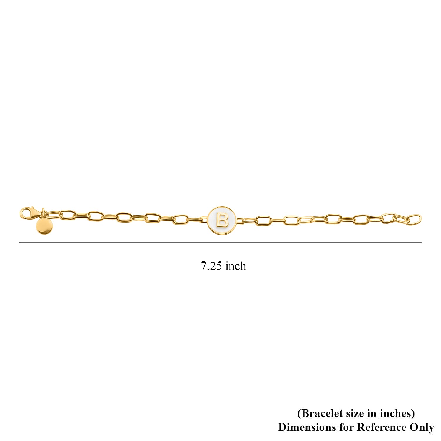 D'Joy Intial B Paper Clip Bracelet , Vermeil Yellow Gold Over Sterling Silver Bracelet , Intial Bracelet , White Enamel Coin Bracelet (7.25 In) 5.90 Grams