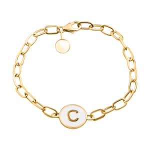 Vermeil Yellow Gold Over Sterling Silver Paper Clip Chain Initial C Bracelet (7.25 In) 6 Grams