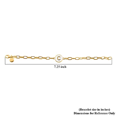 D'Joy Intial C Paper Clip Bracelet , Vermeil Yellow Gold Over Sterling Silver Bracelet , Intial Bracelet , White Enamel Coin Bracelet (7.25 In) 6 Grams