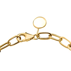 Intial I Paper Clip Bracelet , Vermeil Yellow Gold Over Sterling Silver Bracelet , Intial Bracelet , White Enamel Coin Bracelet (7.25 In) 5.65 Grams