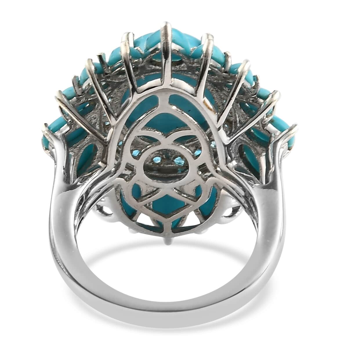 Natural Arizona Sleeping Beauty Turquoise and Malgache Neon Apatite Cocktail Ring in Platinum Over Sterling Silver (Size 10.0) 7.50 ctw image number 4