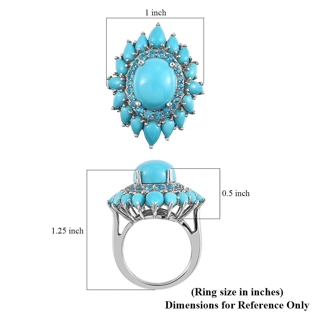 Sleeping Beauty Turquoise and Malgache Neon Apatite Cocktail Ring in Platinum Over Sterling Silver (Size 10.0) 7.50 ctw