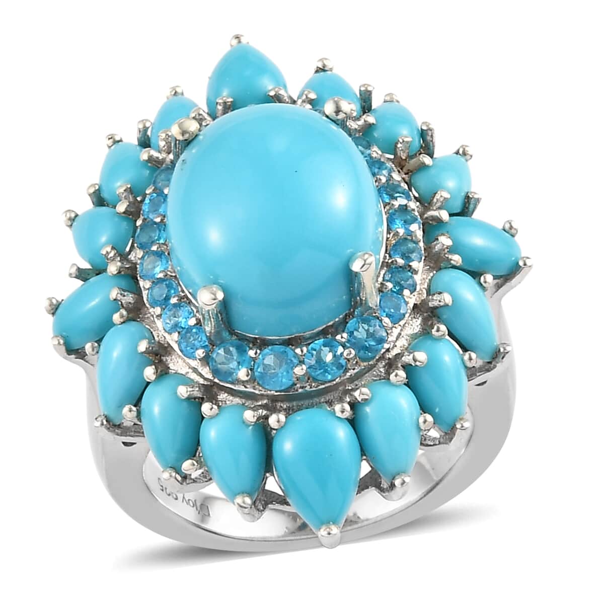 Sleeping Beauty Turquoise and Malgache Neon Apatite Cocktail Ring in Platinum Over Sterling Silver (Size 6.0) 7.50 ctw image number 0