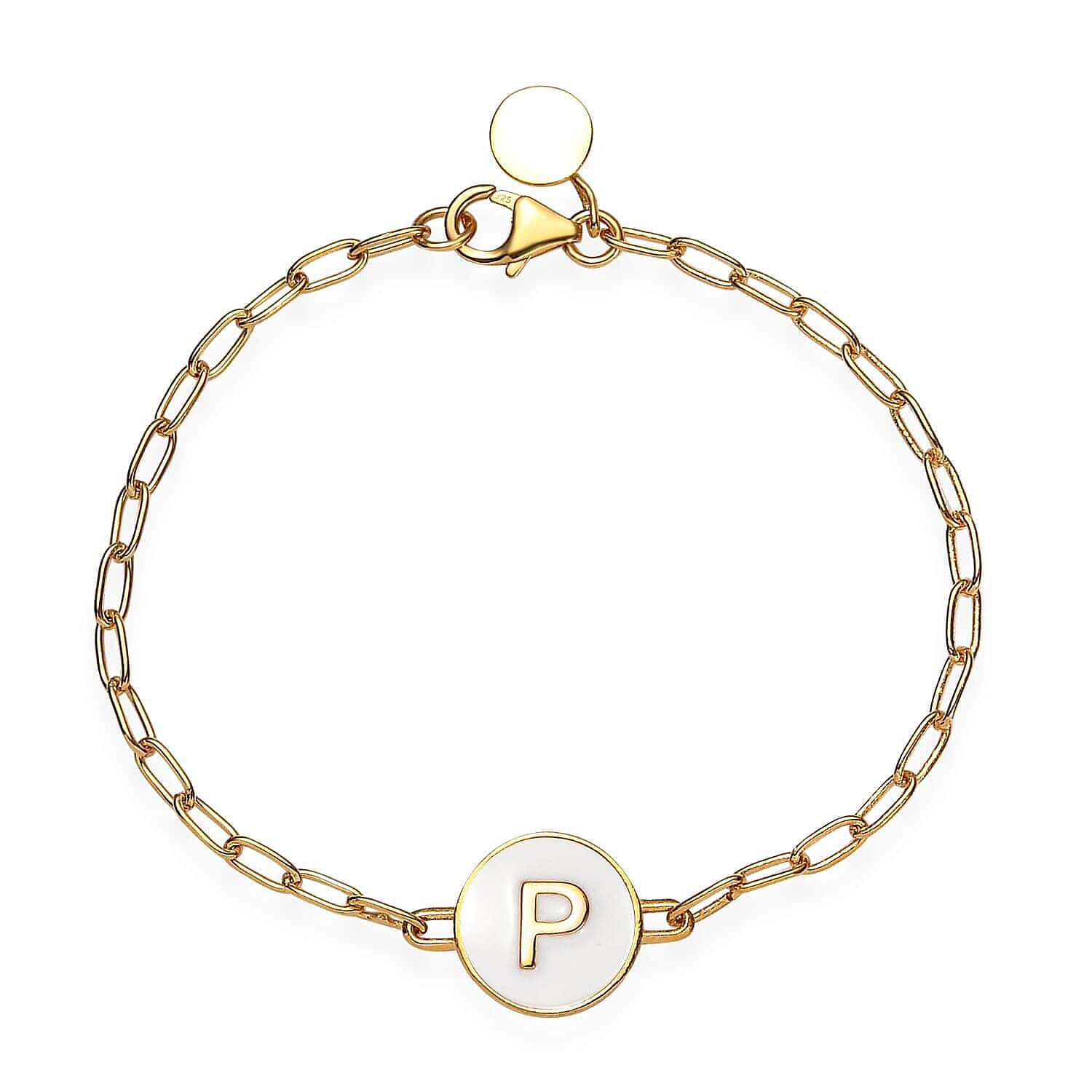 Vermeil YG Over Sterling Silver Paper Clip Initial "A" Bracelet (7.25 In) (6.30 g)