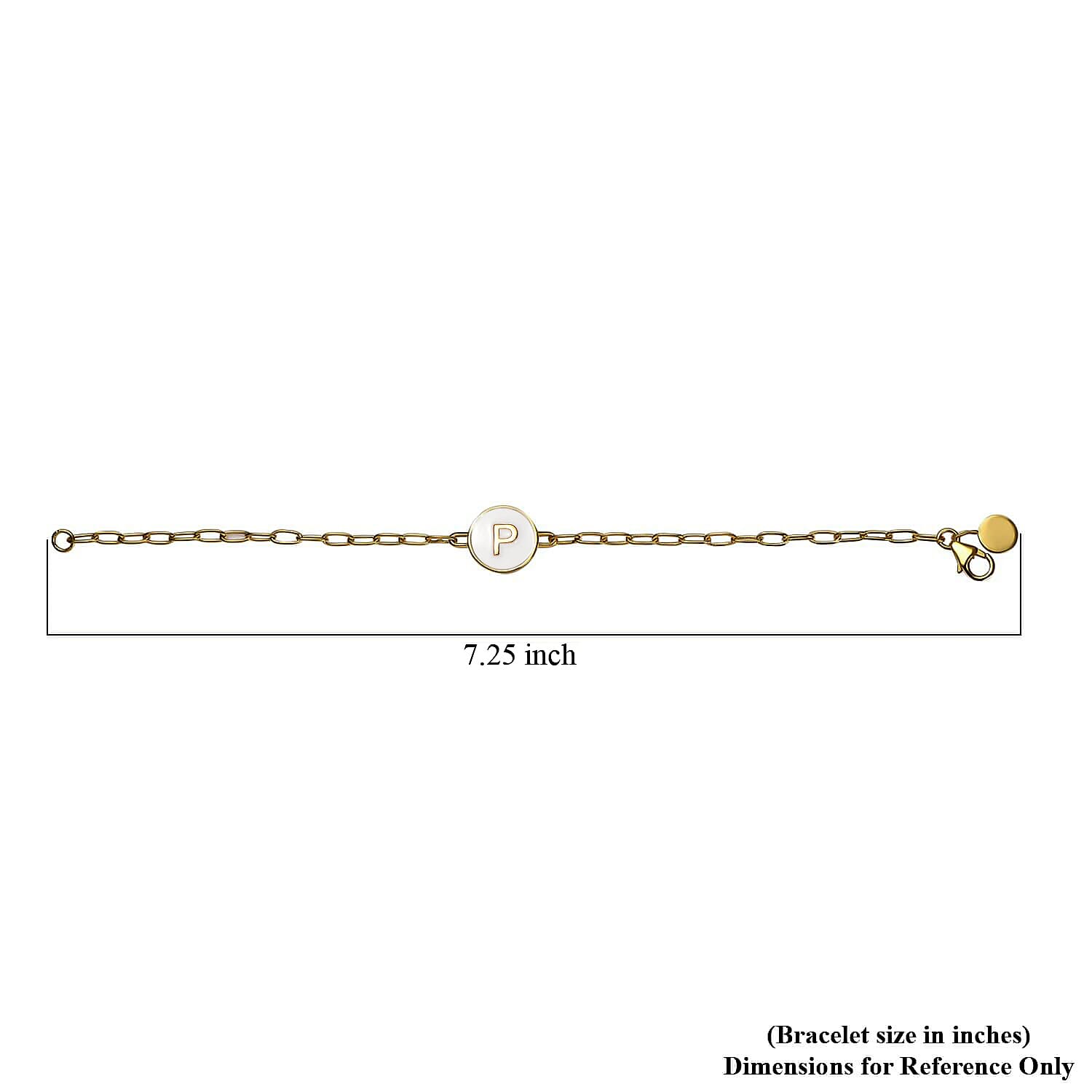 Initial P Paper Clip Bracelet, Vermeil Yellow Gold Over Sterling Silver Bracelet, Initial Bracelet, White Enamel Coin Bracelet (7.25 In) 6.10 Grams