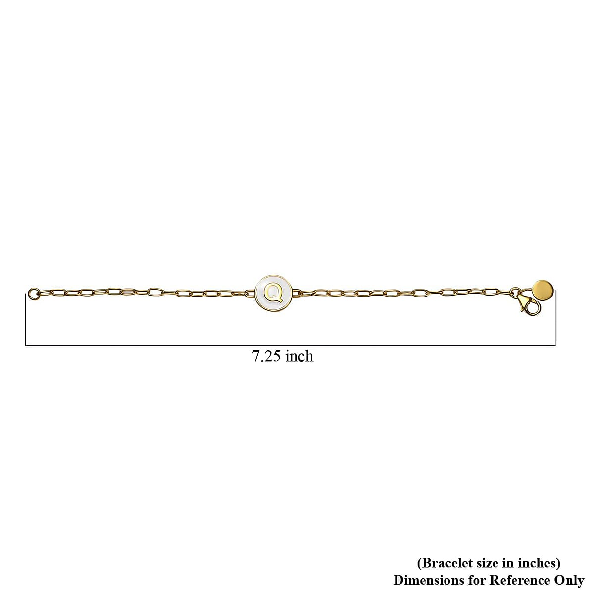 Initial Q Paper Clip Bracelet, Vermeil Yellow Gold Over Sterling Silver Bracelet, Initial Bracelet, White Enamel Coin Bracelet (7.25 In) 6.20 Grams image number 4