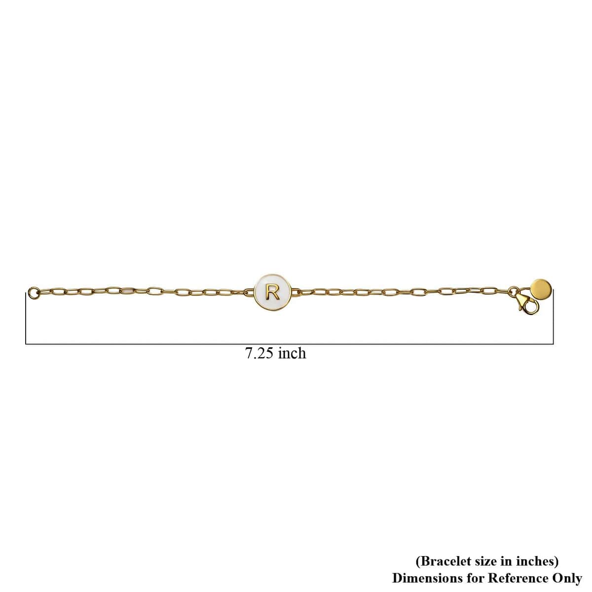 Initial R Paper Clip Bracelet, Vermeil Yellow Gold Over Sterling Silver Bracelet, Initial Bracelet, White Enamel Coin Bracelet (7.25 In) 5.90 Grams image number 4