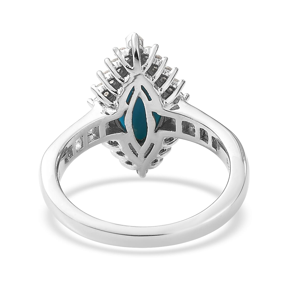 Sleeping Beauty Turquoise and Natural White Zircon Halo Ring in Platinum Over Sterling Silver (Size 9.0) 2.10 ctw image number 4