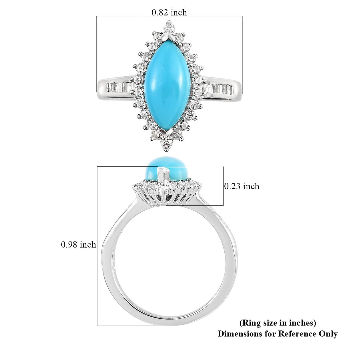 Sleeping Beauty Turquoise and Natural White Zircon Halo Ring in Platinum Over Sterling Silver (Size 9.0) 2.10 ctw image number 5