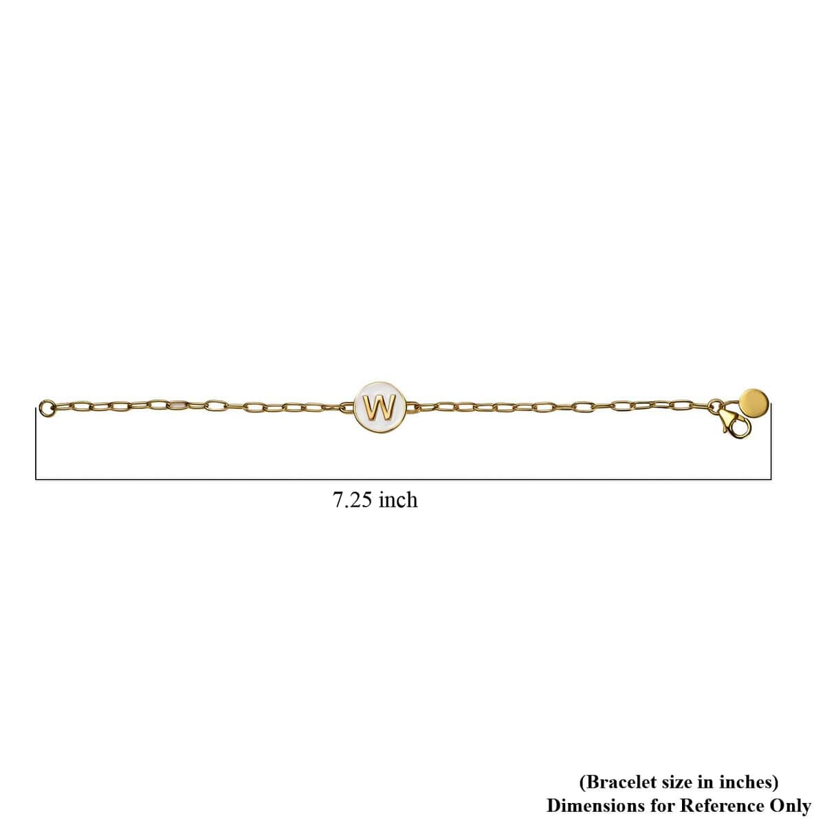 Initial W Paper Clip Bracelet, Vermeil Yellow Gold Over Sterling Silver Bracelet, Initial Bracelet, White Enamel Coin Bracelet (7.25 In) 6.15 Grams image number 4