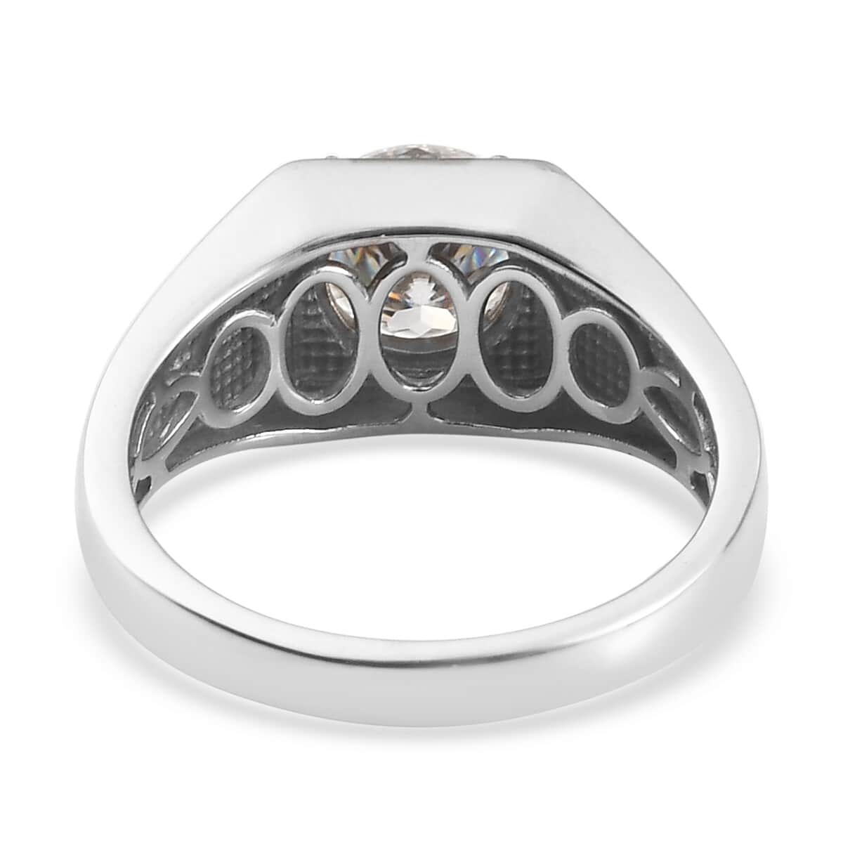 100 Facet Moissanite VS EF Men's Ring in Platinum Over Sterling Silver 1.90 ctw image number 4