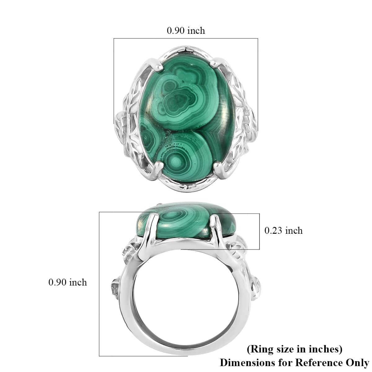 KARIS African Malachite Solitaire Ring in Platinum Bond 18.90 ctw image number 5