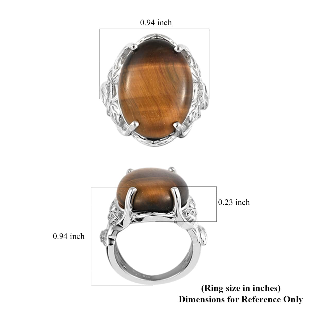 KARIS South African Tiger's Eye Solitaire Ring in Platinum Bond (Size 5.0) 15.40 ctw image number 5