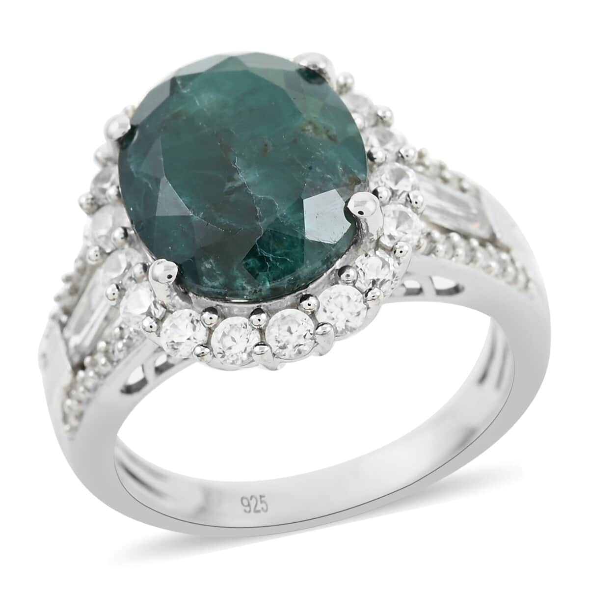 Teal Grandidierite and Zircon Ring in Platinum Over Sterling Silver (Size 10.0) 6.80 ctw image number 0