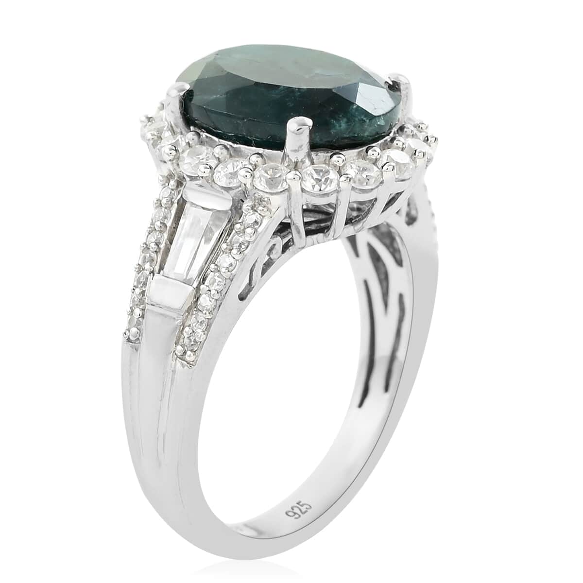 Teal Grandidierite and Zircon Ring in Platinum Over Sterling Silver (Size 10.0) 6.80 ctw image number 3