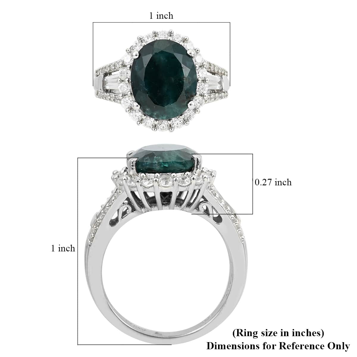 Teal Grandidierite and Zircon Ring in Platinum Over Sterling Silver (Size 10.0) 6.80 ctw image number 5