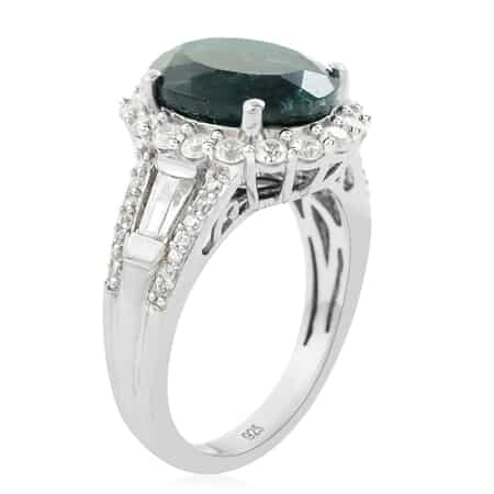 Teal Grandidierite and Zircon Ring in Platinum Over Sterling Silver (Size 7.0) 6.80 ctw image number 3
