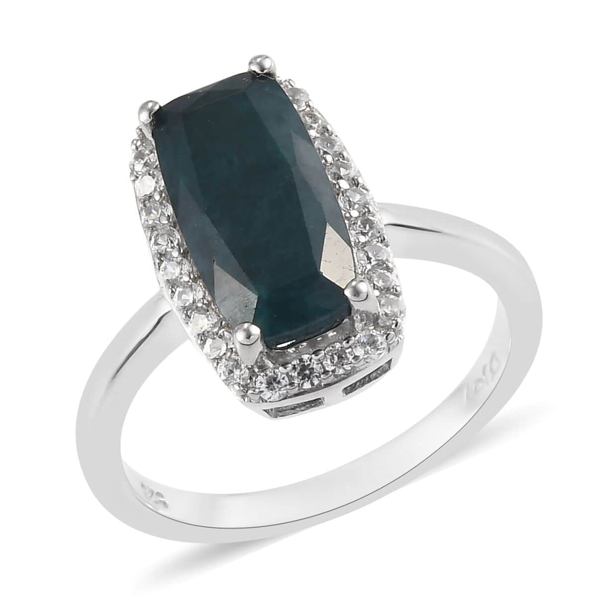 Teal Grandidierite and Zircon Halo Ring in Platinum Over Sterling Silver (Size 7.0) 2.60 ctw image number 0