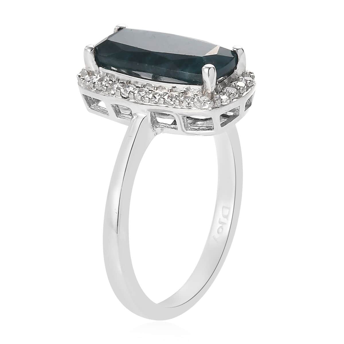 Teal Grandidierite and Zircon Halo Ring in Platinum Over Sterling Silver (Size 7.0) 2.60 ctw image number 3