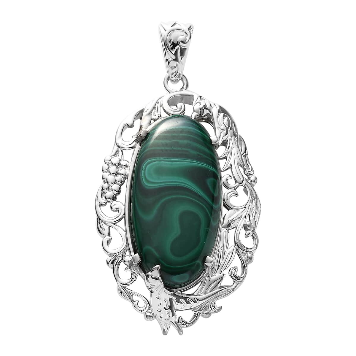 African Malachite Fancy Pendant in Platinum Over Copper with Magnet 26.40 ctw image number 0