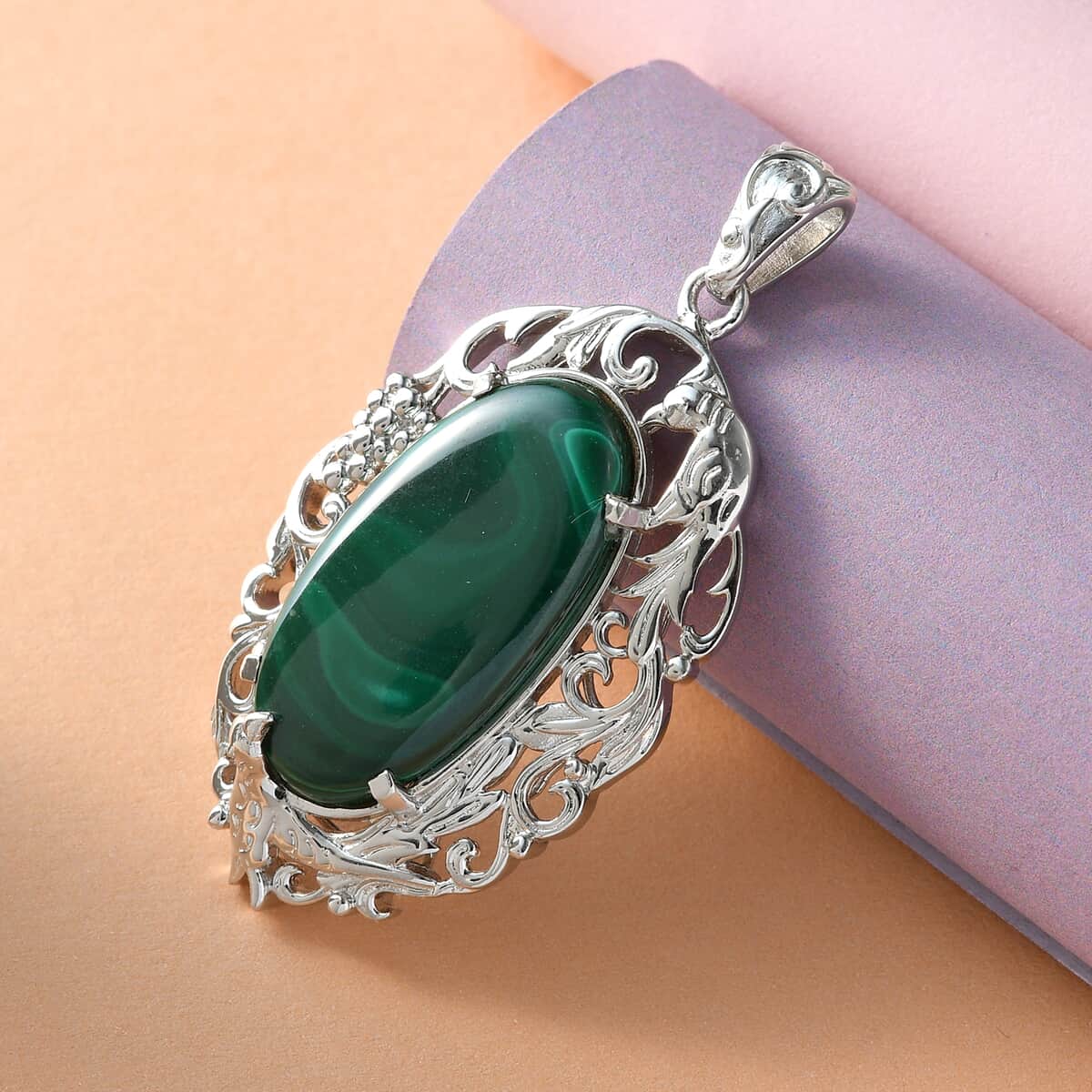 African Malachite Fancy Pendant in Platinum Over Copper with Magnet 26.40 ctw image number 1