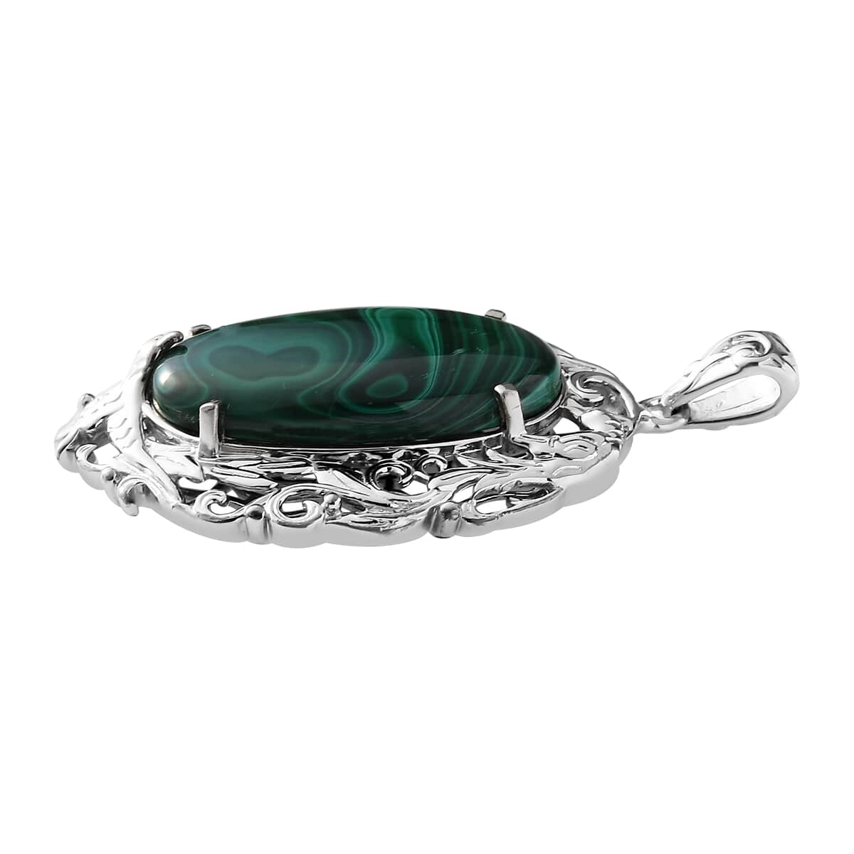 African Malachite Fancy Pendant in Platinum Over Copper with Magnet 26.40 ctw image number 2