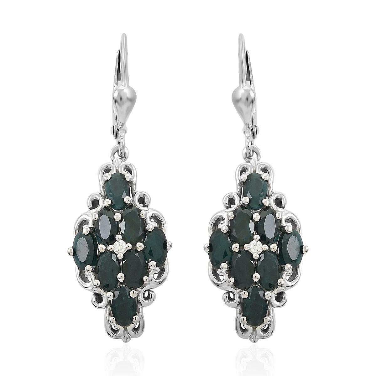 Teal Grandidierite and Zircon Lever Back Earrings in Platinum Over Sterling Silver 3.60 ctw