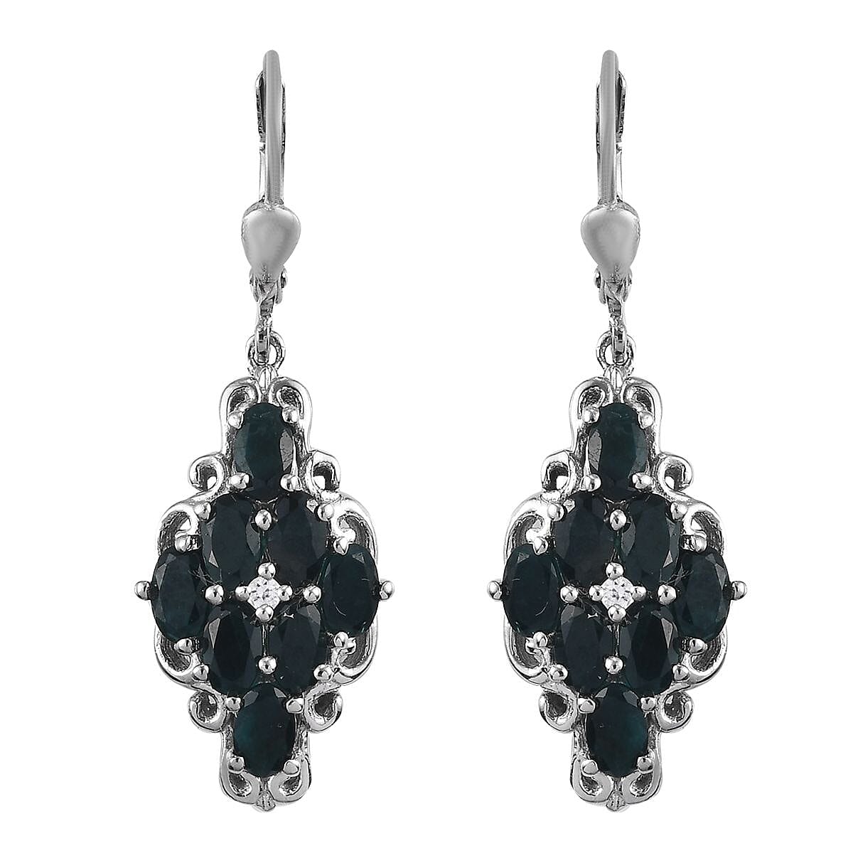 Teal Grandidierite and Zircon Lever Back Earrings in Platinum Over Sterling Silver 3.60 ctw