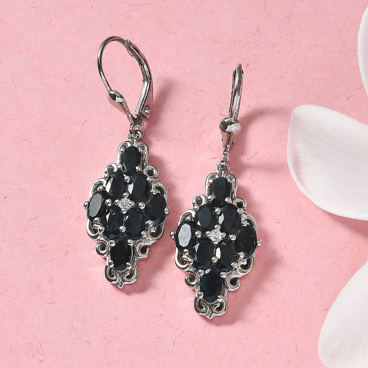Teal Grandidierite and Zircon Lever Back Earrings in Platinum Over Sterling Silver 3.60 ctw