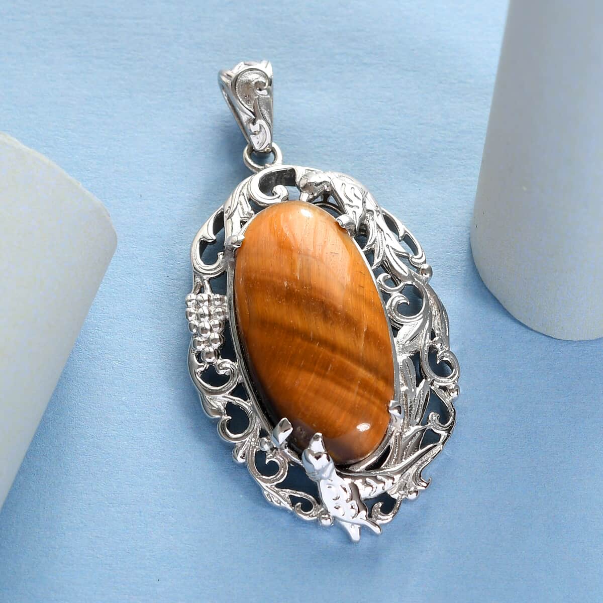 Tiger's Eye Pendant in Platinum Over Copper with Magnet 21.35 ctw image number 1