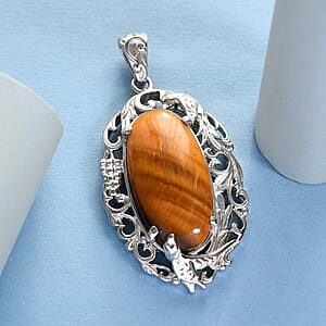 Tiger's Eye Pendant without Chain in Platinum Over Copper with Magnet 21.35 ctw