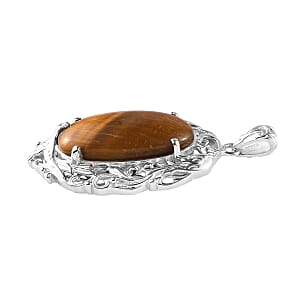 Tiger's Eye Pendant without Chain in Platinum Over Copper with Magnet 21.35 ctw