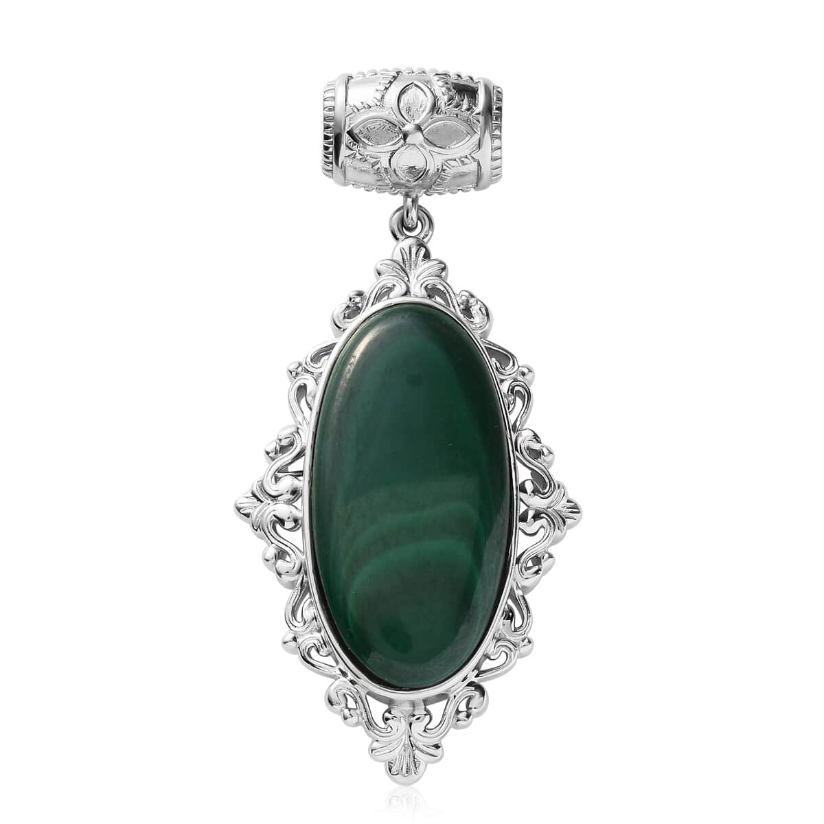 African Malachite Solitaire Pendant in Platinum Over Copper with Magnet 27.50 ctw image number 0