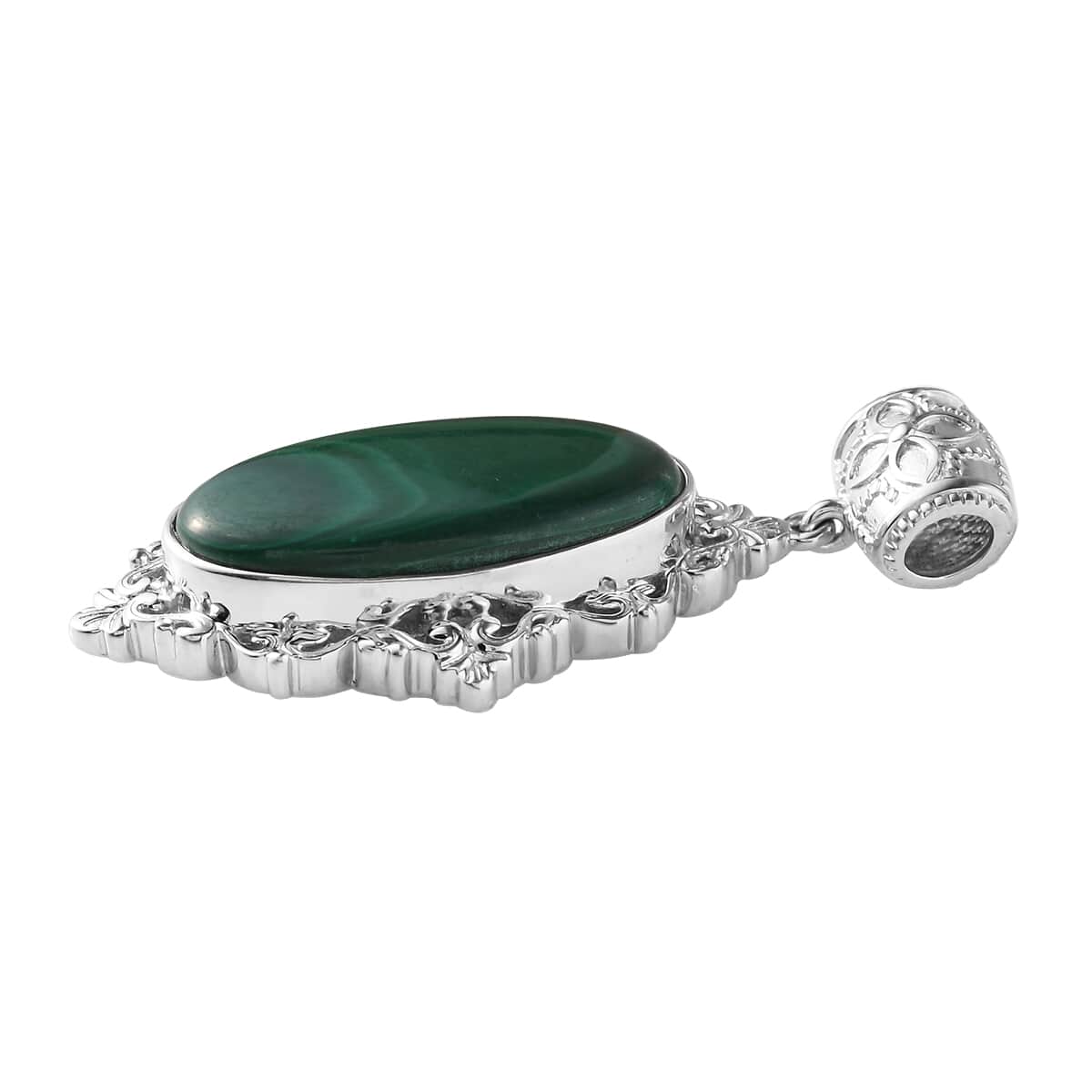 African Malachite Solitaire Pendant in Platinum Over Copper with Magnet 27.50 ctw image number 2