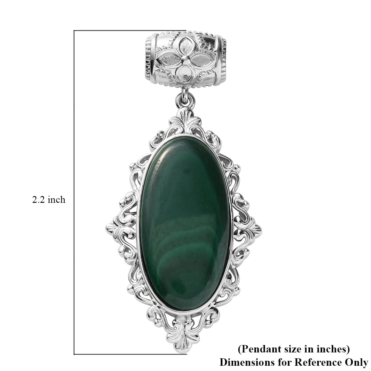 African Malachite Solitaire Pendant in Platinum Over Copper with Magnet 27.50 ctw image number 4