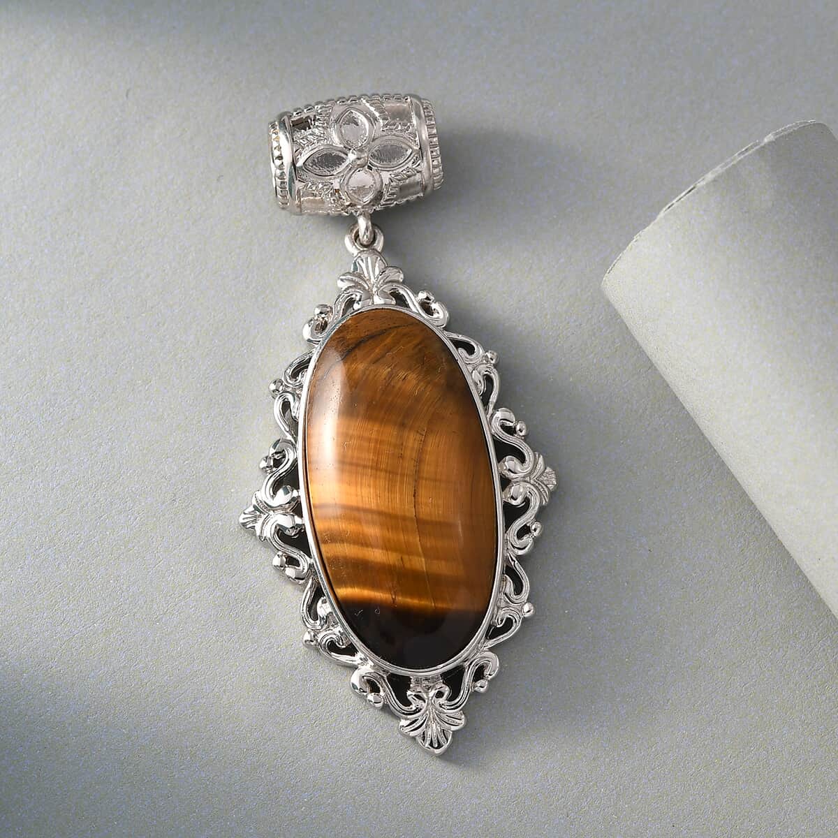 Tiger's Eye Fancy Pendant in Platinum Over Copper with Magnet 21.40 ctw image number 1