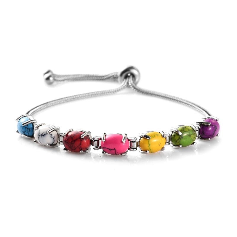 Multi Howlite Line Bolo Bracelet in Stainless Steel 8.25 ctw
