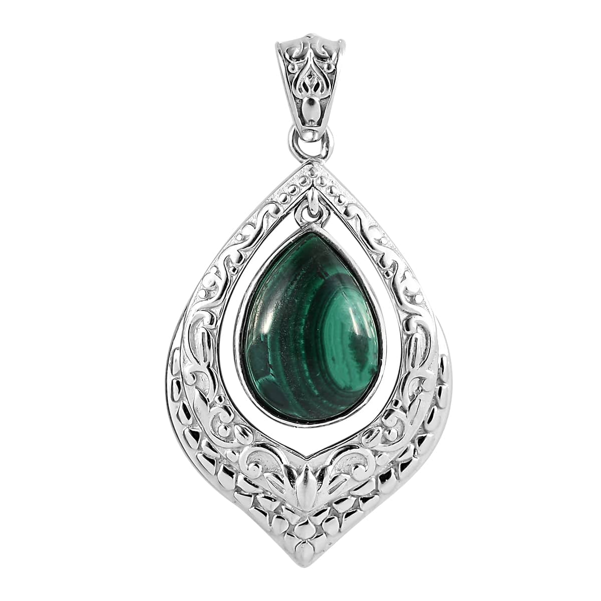 African Malachite Solitaire Pendant in Platinum Over Copper with Magnet 7.40 ctw image number 0