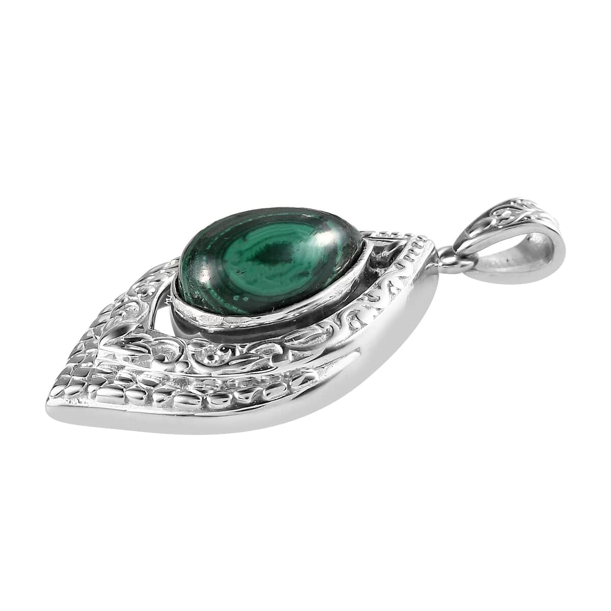 African Malachite Solitaire Pendant in Platinum Over Copper with Magnet 7.40 ctw image number 2