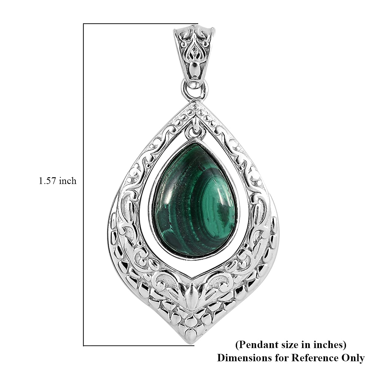 African Malachite Solitaire Pendant in Platinum Over Copper with Magnet 7.40 ctw