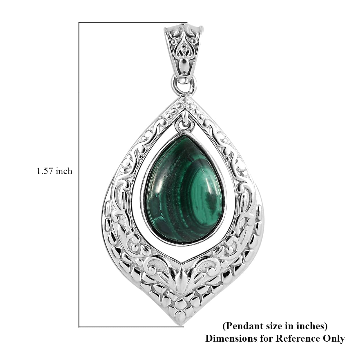 African Malachite Solitaire Pendant in Platinum Over Copper with Magnet 7.40 ctw image number 4