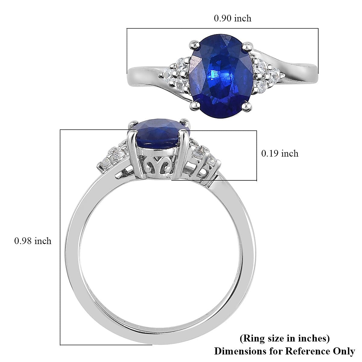 Tanzanian Blue Spinel (DF) and Zircon Ring in Platinum Over Sterling Silver (Size 10.0) 1.60 ctw